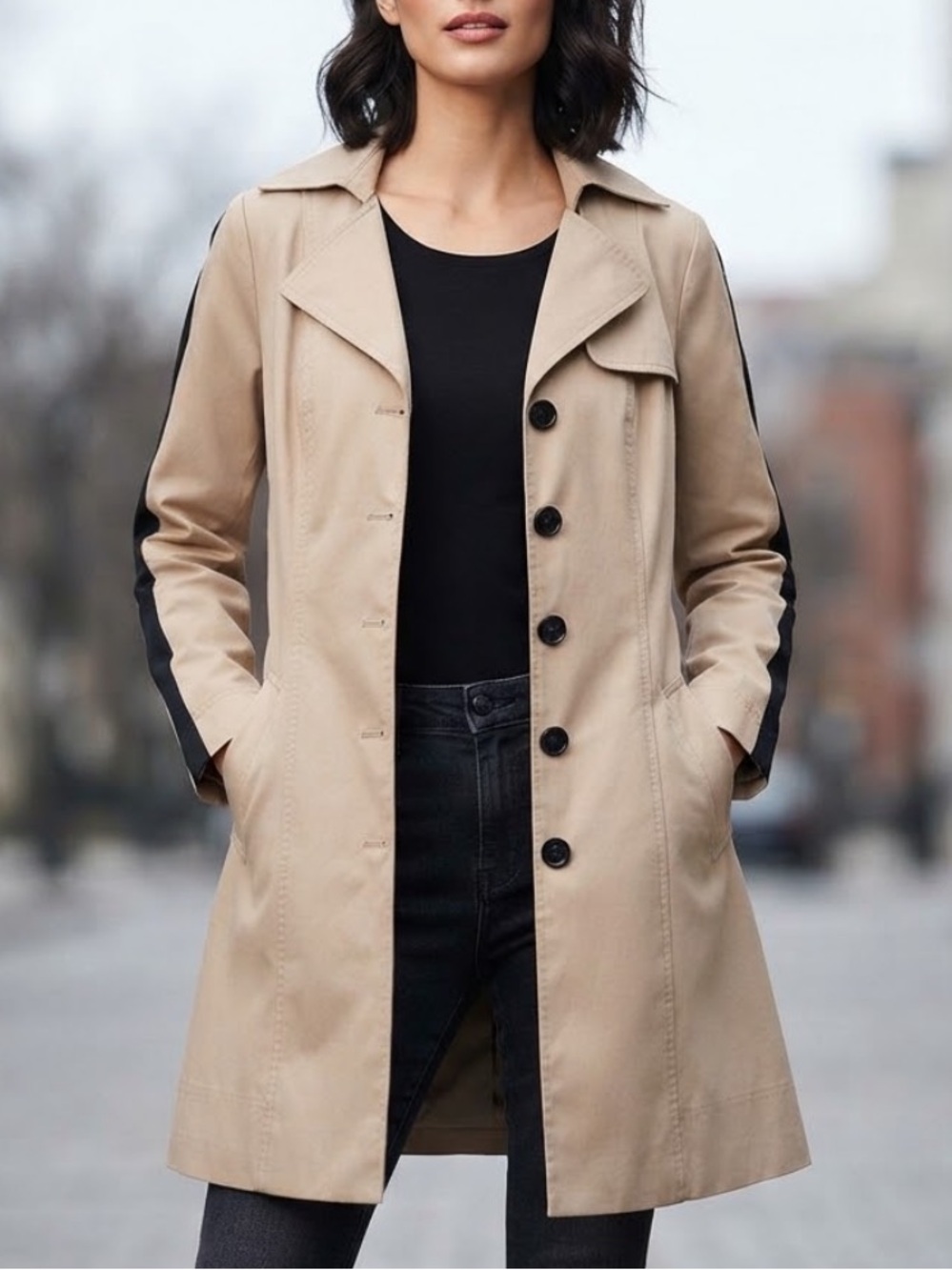 Worth New York Trench Coat Women's S Colorblock Beige Black Made in USA